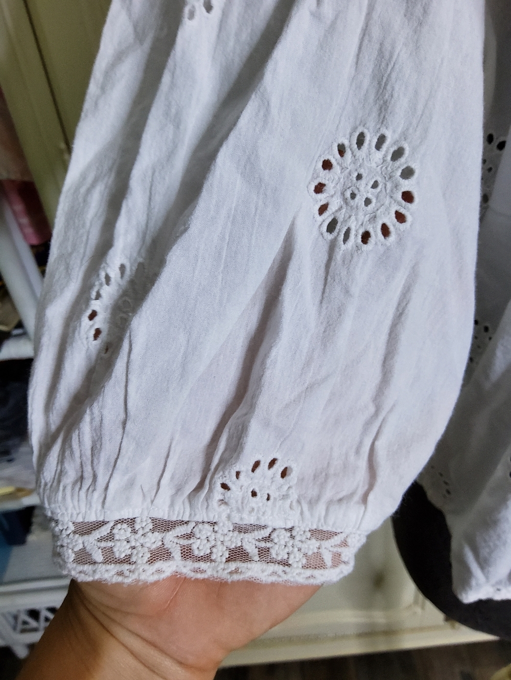 Zara White Eyelet Ruffle Prairie Blouse - Picture 4 of 6